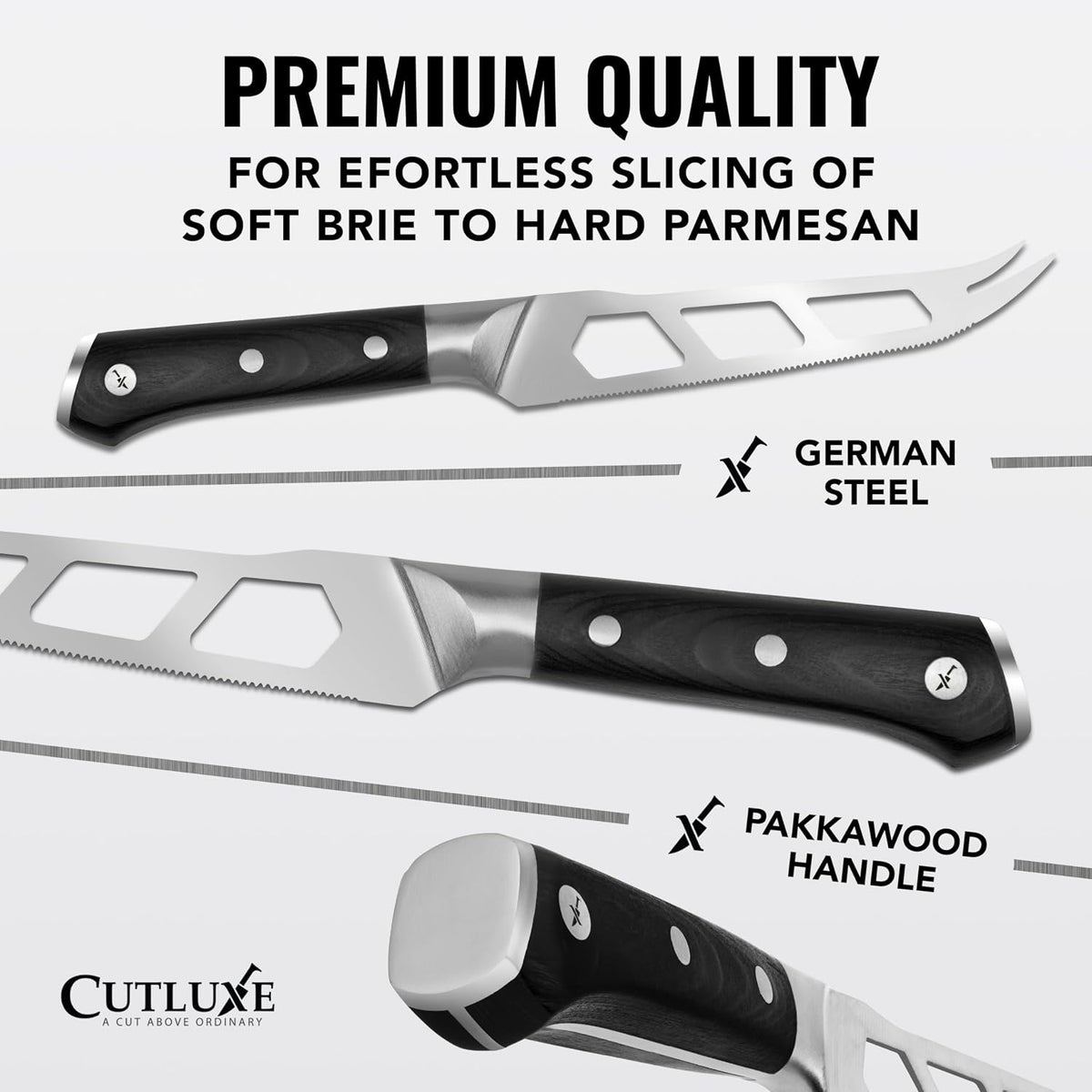 Cutluxe Cheese Knife Set, 5" Knife & 3.5" Slicer for Soft & Hard Cheese