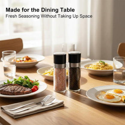 Salt and Pepper Grinder Set, 5.1 oz Refillable Glass Salt and Pepper Mills with Adjustable Ceramic Grinder, Manual Spice Grinder for Kitchen, Cooking and Dining Table (2.5" נ5.1")