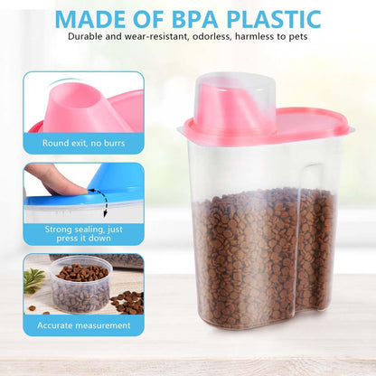 SenseYo Pet Food Storage Container 2lb 2.5L Translucent Cat Dog Food Storage Container Dispenser with Measuring Cup Pour Spout Sealed Cover for Pets (Pink 1pcs)