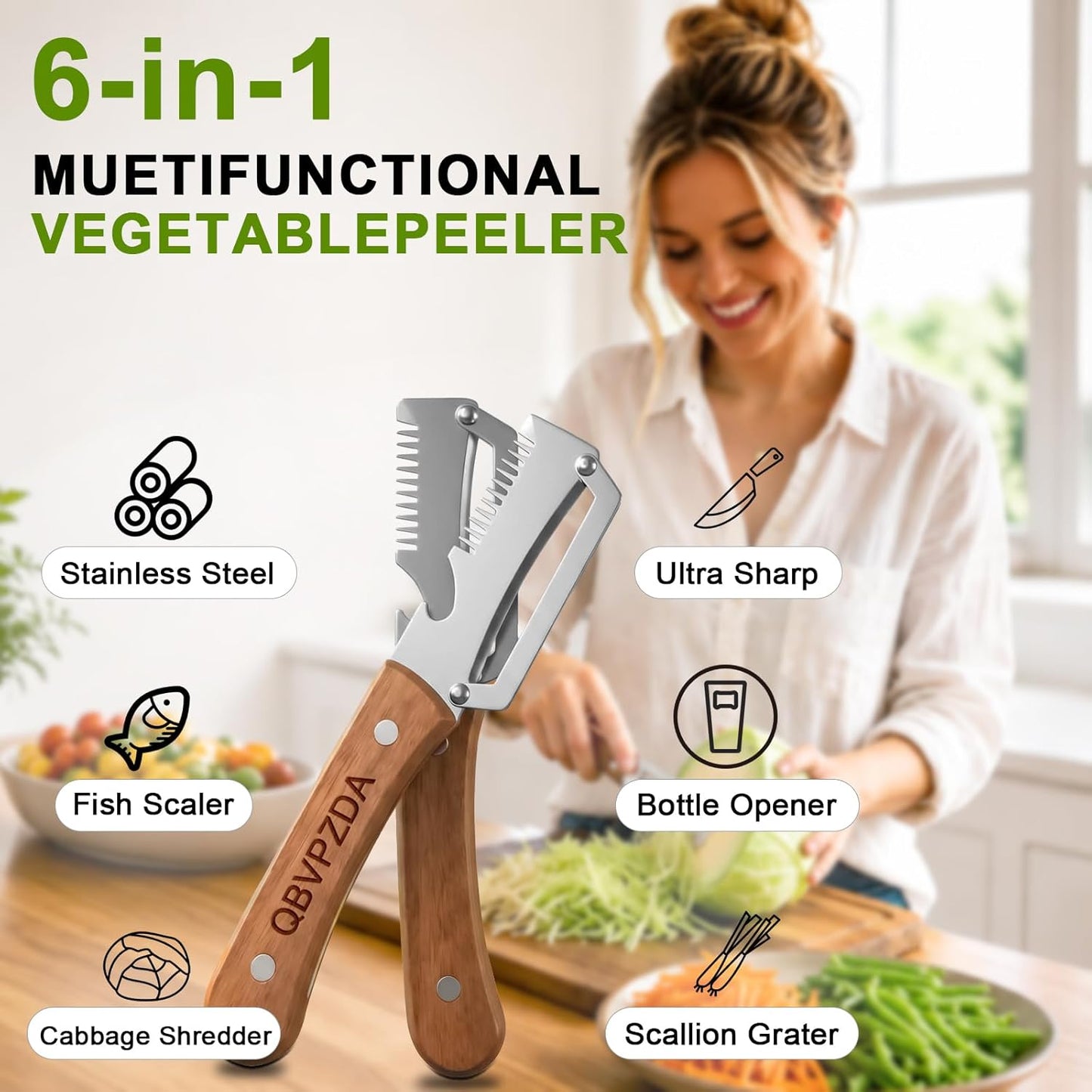 Multi Functional Vegetable Peeler Julienne Hand Held Opener 3 in 1 Easy-Clean Stainless Heavy Duty Steel Thickened for Kitchen Fruit Potatoes Cabbage Graters Slicer Shredder(Julienne Slicer(1pc))
