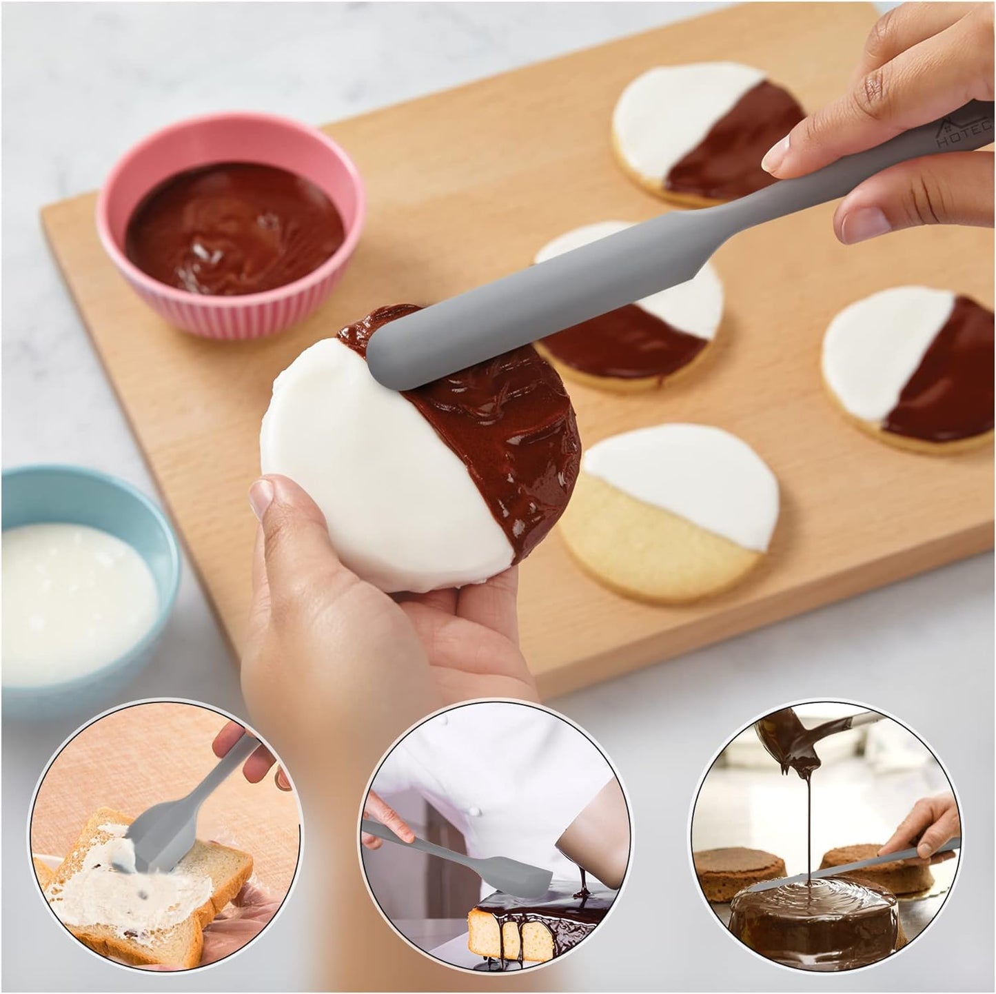 HOTEC Heat Resistant 600℉ Food Grade Silicone Rubber Spatula Set for Baking, Cooking, and Mixing Non Stick Dishwasher Safe BPA-Free Multicolor Set of 5