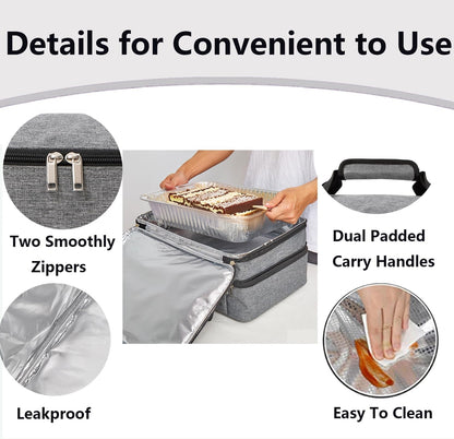 Lestyn Insulated Casserole Carrier Bag - Portable Reusable Food Transport Tote Bag Fits 9x13 Lasagna Baking Dish Pan to Keep Food Hot/Cold for Gathering/Potluck Parties/Cookout/Camping/Offices-Gray