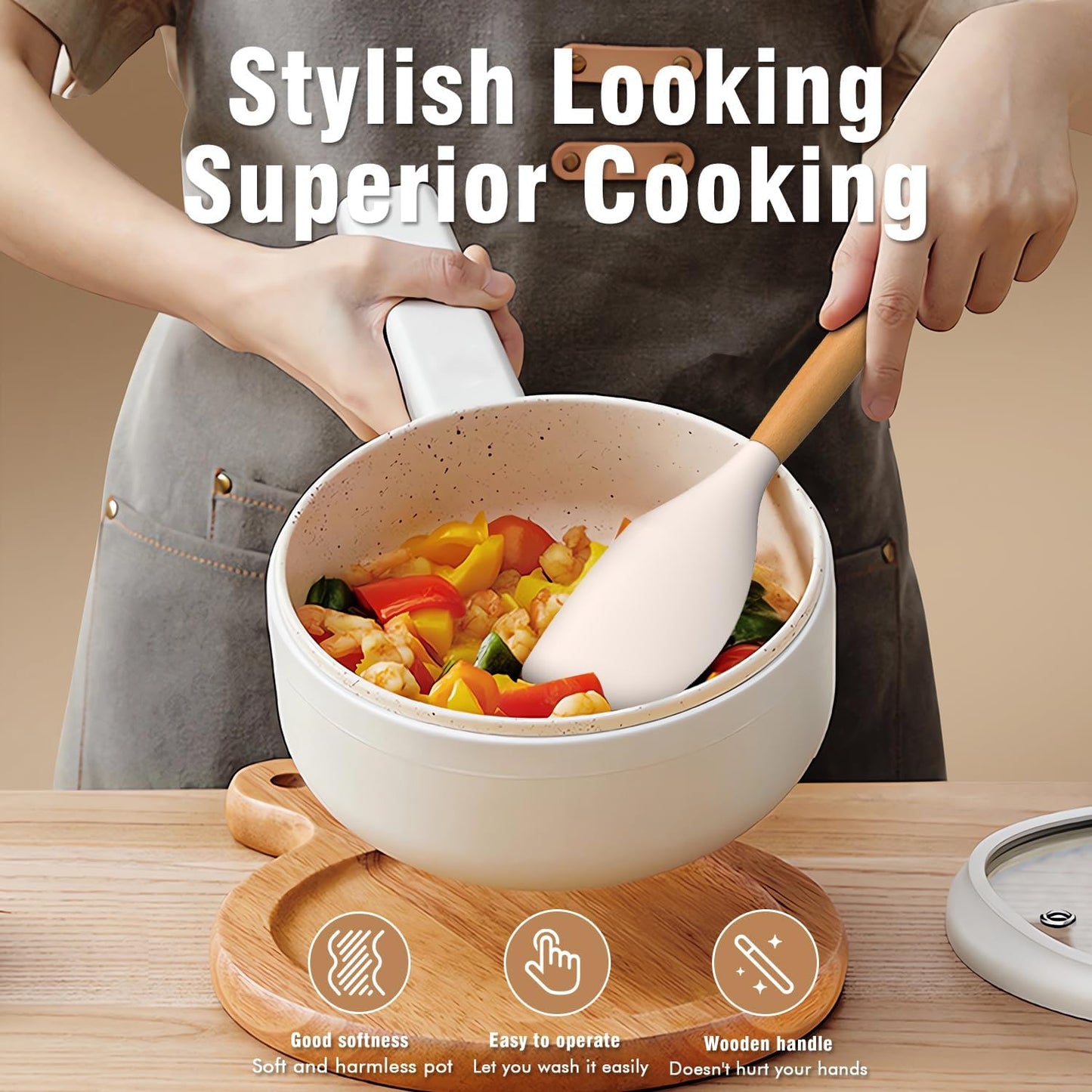 Silicone Cooking Utensils Set - AVGPD Silicone Kitchen Utensils for Cooking Wooden Handles, 446°F Heat Resistant Kitchen Utensil Spatula Sets, Gadgets for Non-Stick Cookware BPA FREE (Black)
