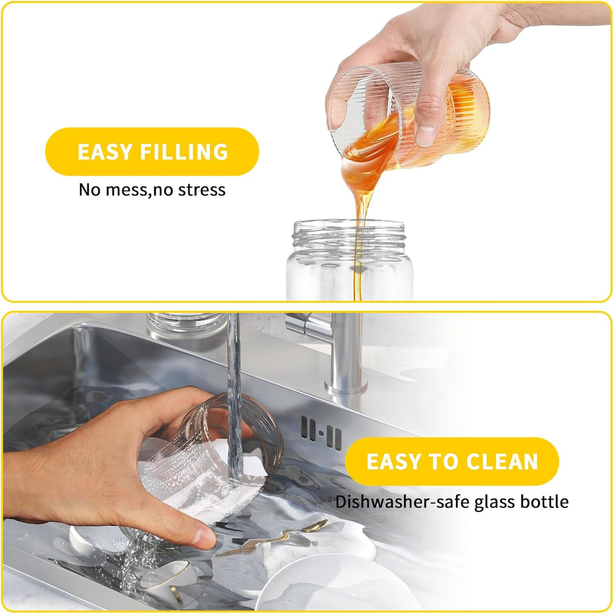 Tefola Glass Honey Dispenser No Drip - 10.65 OZ Honey Jar with Handle, Clear Honey Pot Syrup Dispenser for Coffee or Tea, Black