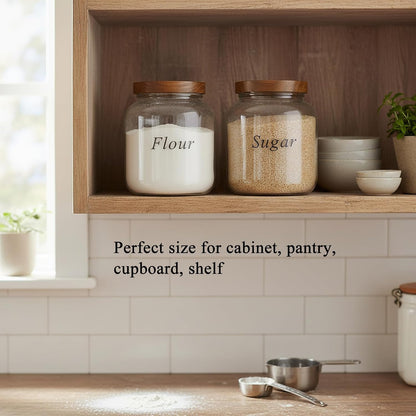2 Pack Glass Flour Sugar Storage Containers with Acacia Wooden Lid, 1 Gallon Glass Jars with Airtight Lid, Wide Mouth Large Mason Jars 128oz for Rice, Pasta, Oats, Coffee Storage