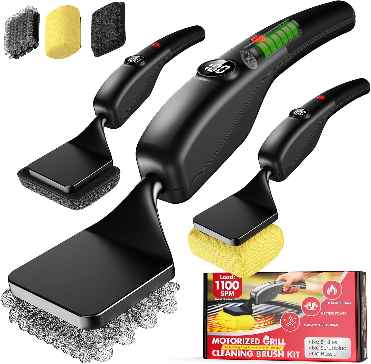 Bristle-Free Electric Grill Brush, Fire-Resistant BBQ Grill Brush, Reciprocating Grill Brush for Outdoor Grill, Grill Cleaner with 3 Heads, Cordless Grill Cleaning Brush with 3600 mAn, Silver