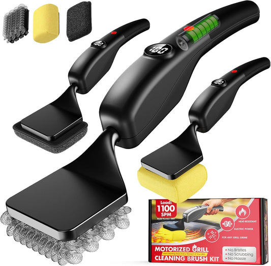 Bristle-Free Electric Grill Brush, Fire-Resistant BBQ Grill Brush, Reciprocating Grill Brush for Outdoor Grill, Grill Cleaner with 3 Heads, Cordless Grill Cleaning Brush with 3600 mAn, Silver