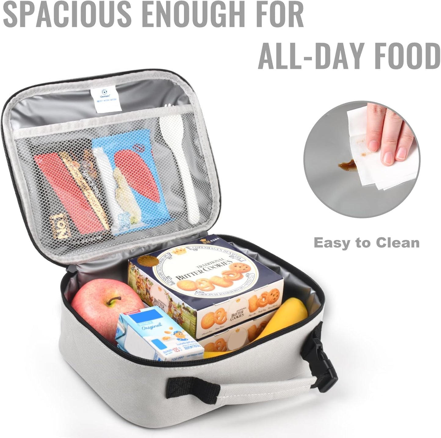 Genteen Lunch Box Kids, Insulated Lunch Bag Kids Boys Girls Back to School, Soft Lunch Box for Men Reusable Lunchbox for Office,Outdoor,School (Black)