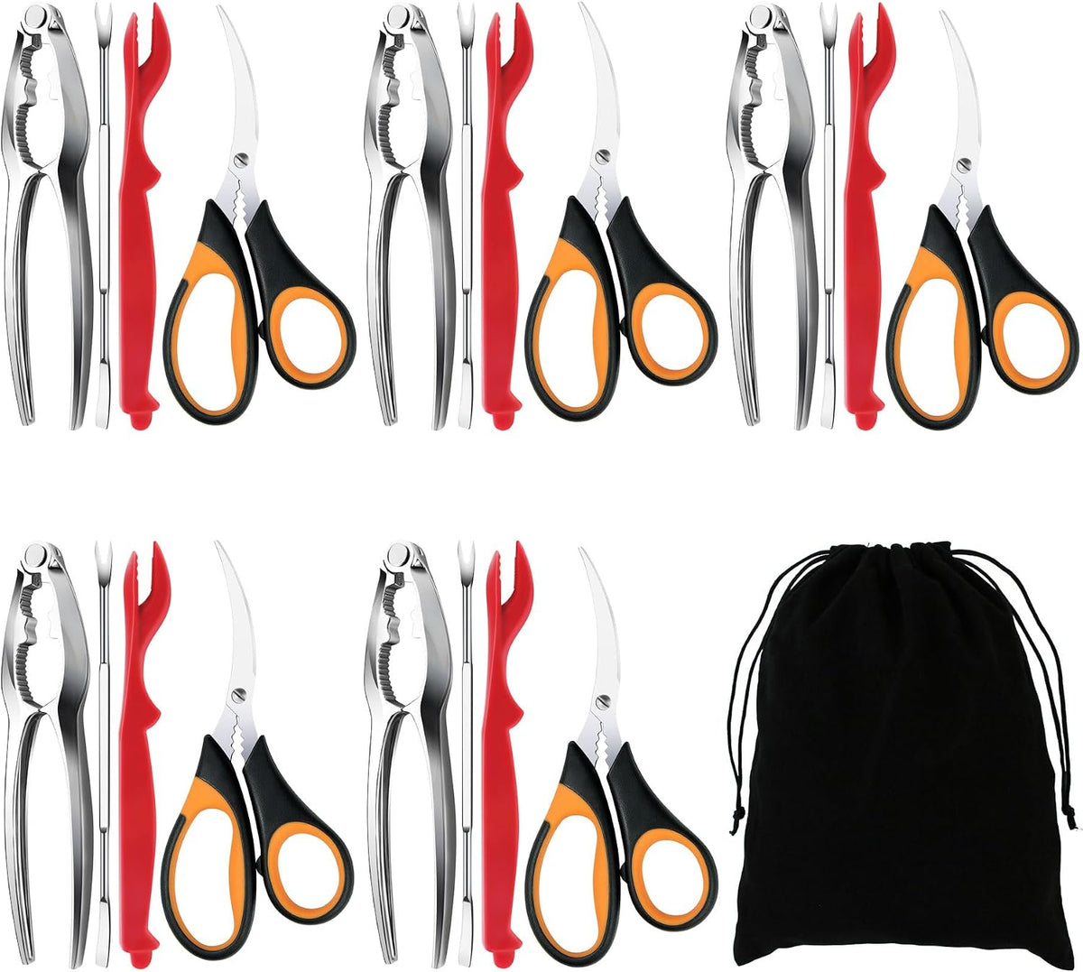 Seafood Crab Crackers and Tools, 21 Pcs Crab Leg Crackers, Nut Cracker Set, Seafood Tools Include 5 Crab Crackers, 5 Lobster Shellers, 5 Crab Leg Forks, 5 Seafood Scissors, mobzio Crab Legs Utensils