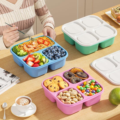 6 Pcs Snack Box Container Set, Reusable 3&4 Compartment Meal Prep Snack Containers for Adults Kids Toddler, BPA-Free Divided Lunchable Container for School, Work and Travel (Transparent Lids)