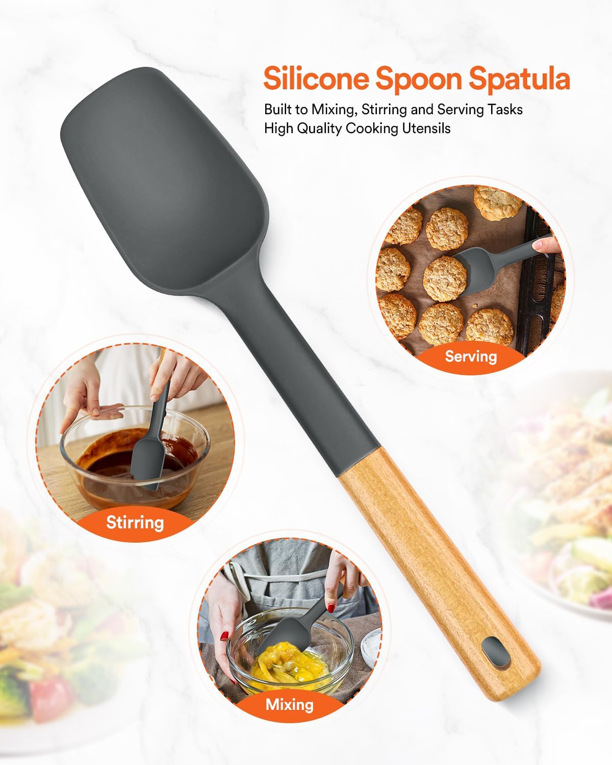 Badiano Silicone Spoon Spatula, Nonstick Rubber Spatula, Grey