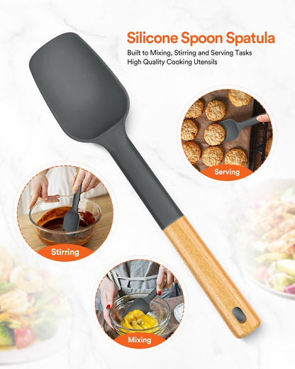 Badiano Silicone Spoon Spatula, Nonstick Rubber Spatula, Grey