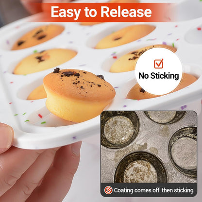 CAKETIME Mini Muffin Pan, Metal Reinforced Frame Mini Cupcake Pans 24 Cups Nonstick Muffin Silicone Molds with Handle for Baking Muffins, Cupcakes, Egg Bites 2 Pack