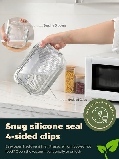 Stainless Steel Food Storage Containers Set, Airtight with Vacuum Seal, Set of 3 (22/44/82 oz), Stackable, Dishwasher & Freezer Safe for Meal Prep and Leftovers Storage