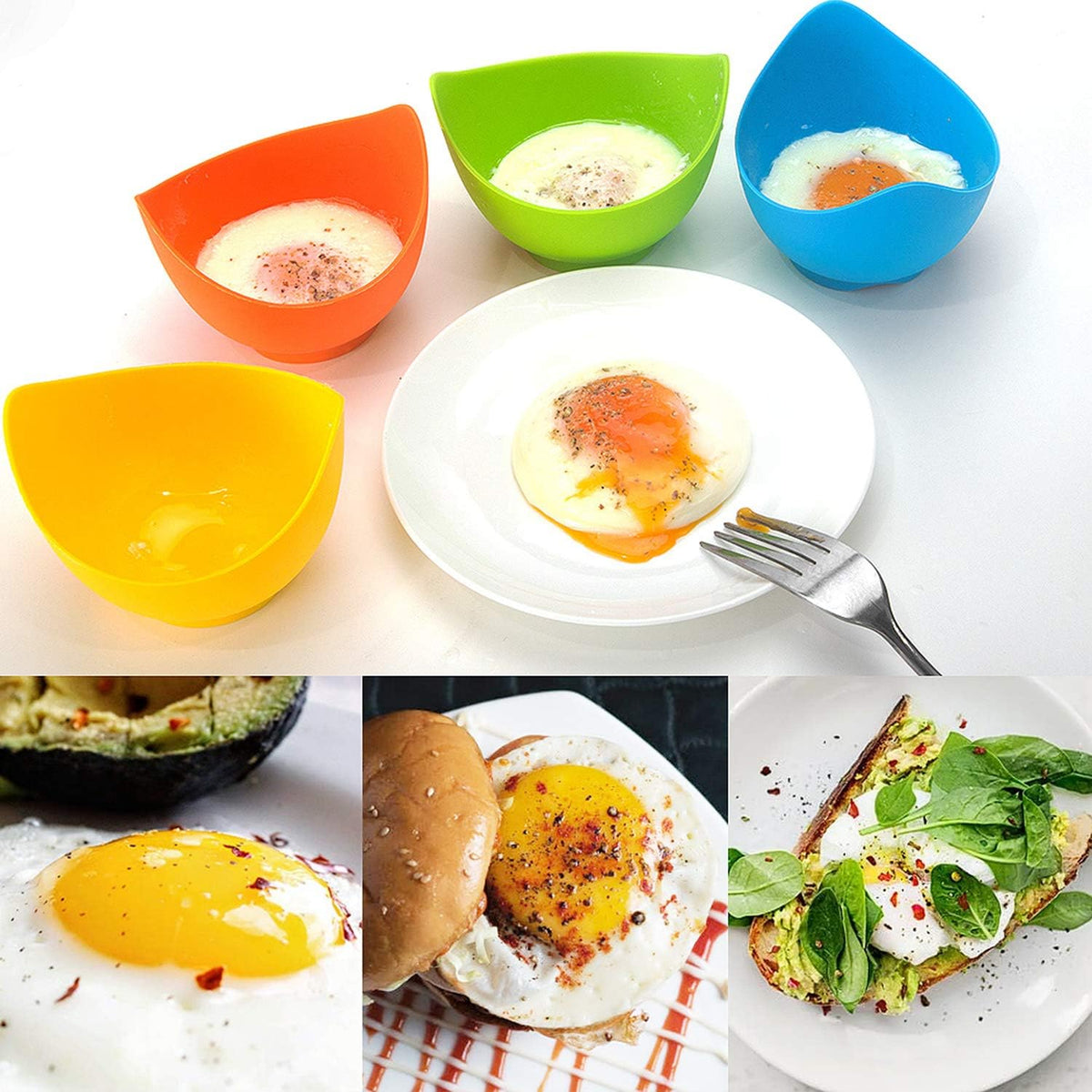 Silicone Egg Poacher Cups, 4 Pack with Stable Ring Base