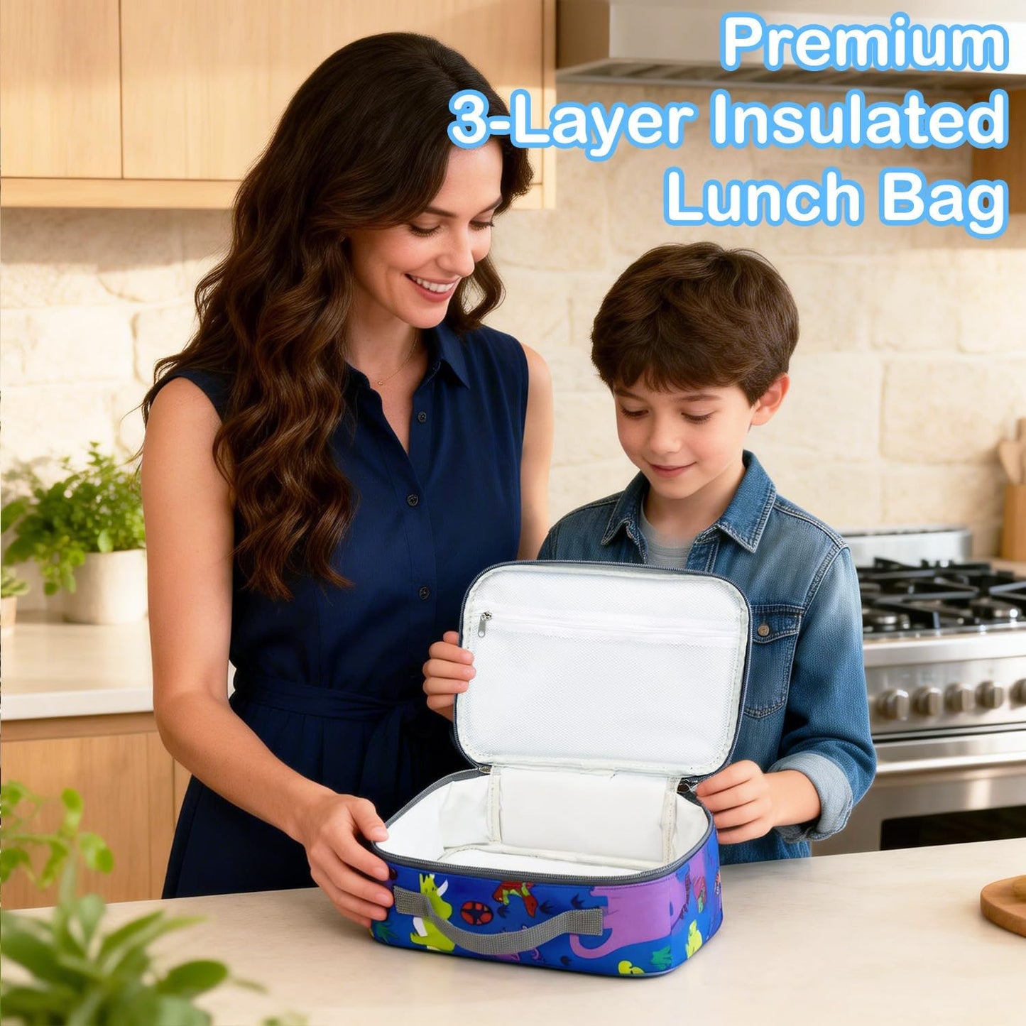 FlowFly Kids Lunch box Insulated Soft Bag Mini Cooler Back to School Thermal Meal Tote Kit for Girls, Boys, Black
