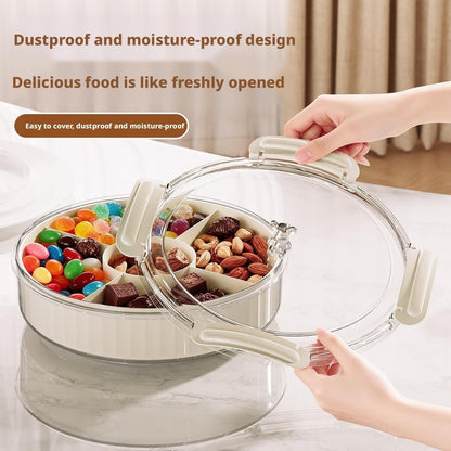 Rotating Snack Organizer with Lid,Accessible Luxury and High-End Snacks, Melon Seeds, Candies, Dried Fruits and Nuts Plate, Living Room Coffee Table, High-Looking Fruit Plate (Cream)