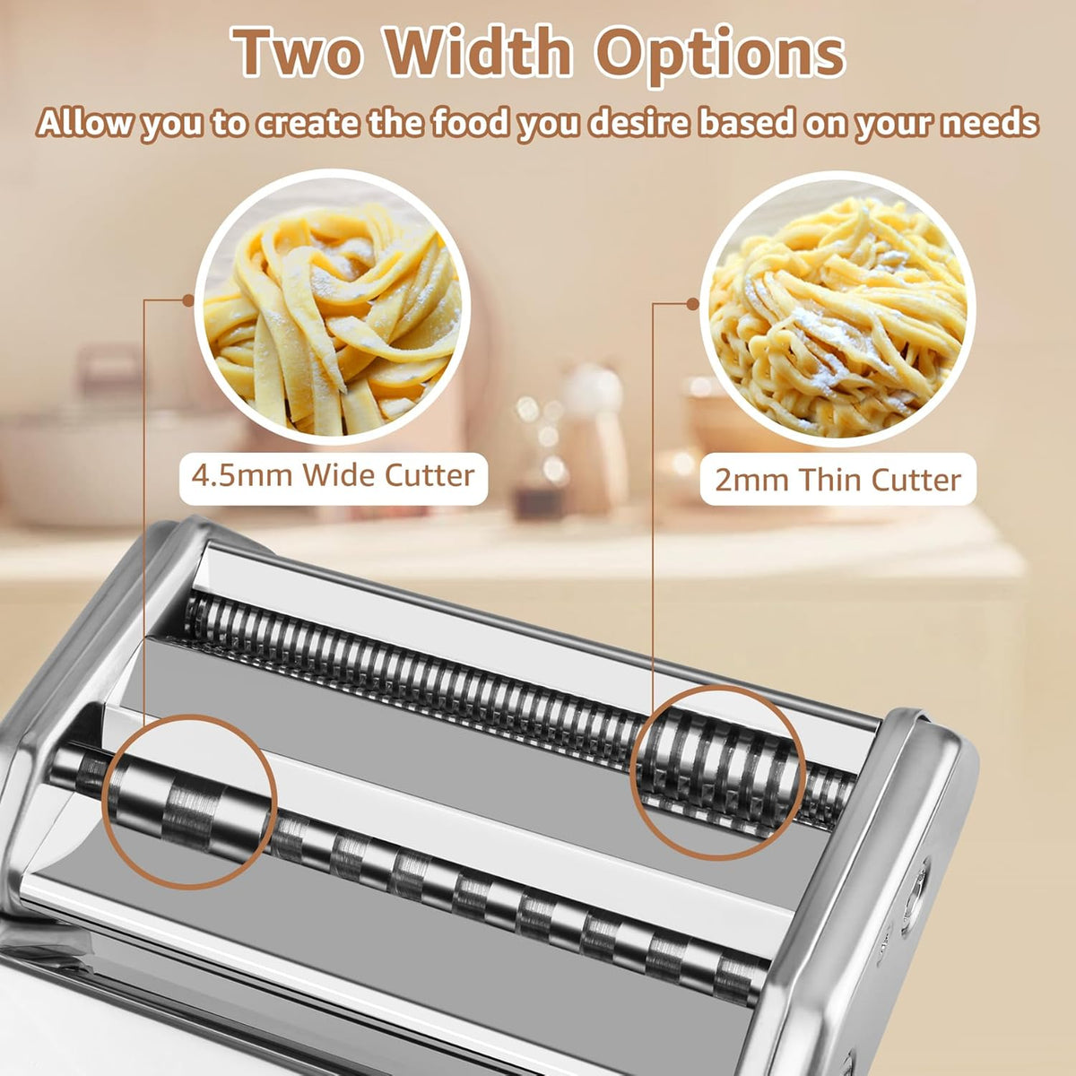 Pasta Maker - 7 Thickness Settings Roller & 2 Width Cutters Pasta Machine