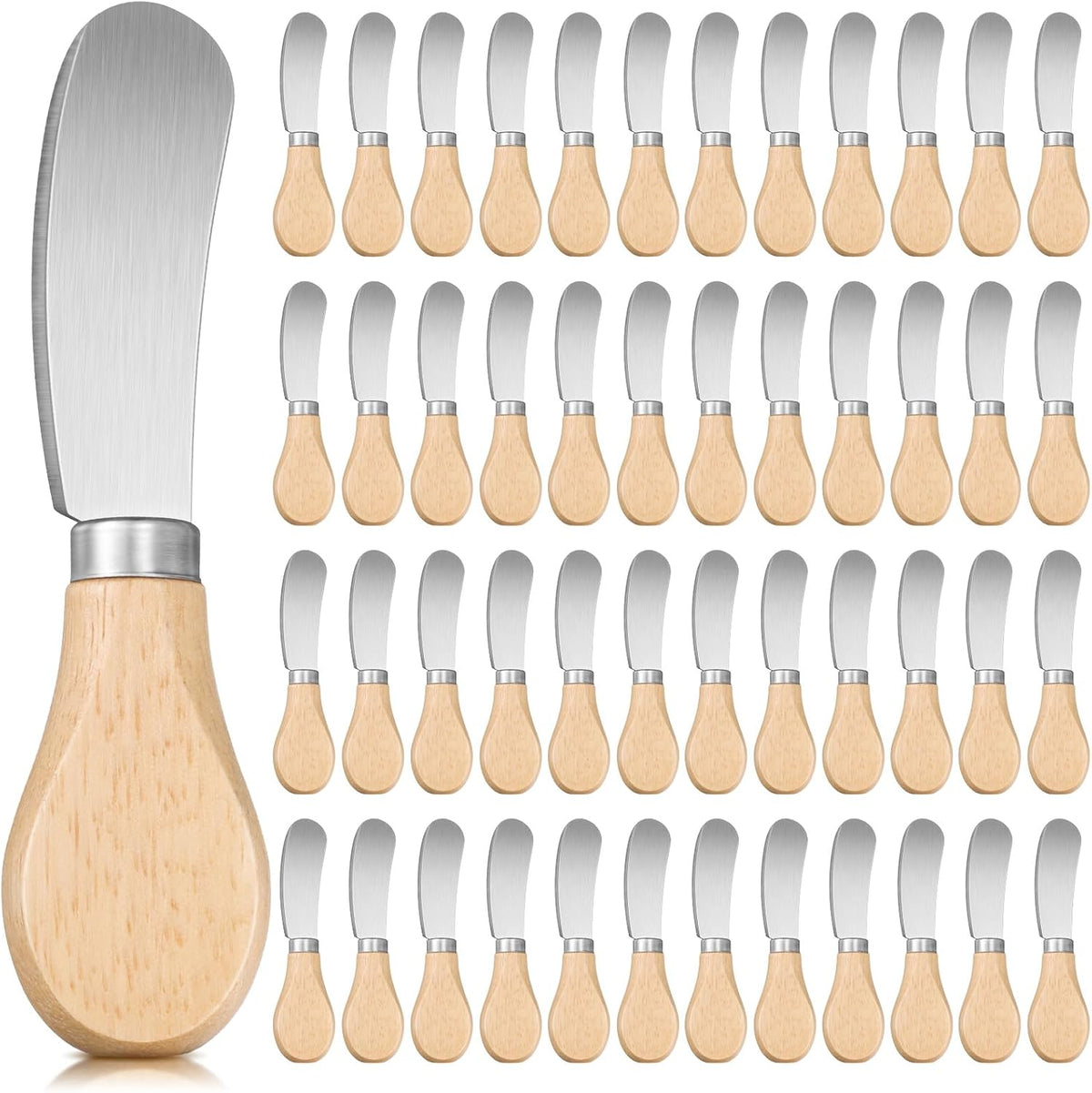 48 Pcs Cheese Spreader Knives, Cheese Knife with Wooden Handle