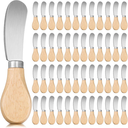 48 Pcs Cheese Spreader Knives, Cheese Knife with Wooden Handle