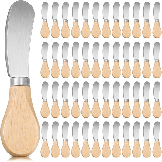 48 Pcs Cheese Spreader Knives, Cheese Knife with Wooden Handle