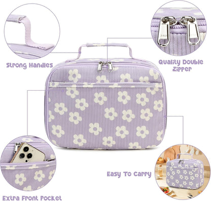 Bluboon Insulated Lunch Bag for Girls & Boys, Corduroy School Lunch Box with Cooler & Organizer Compartments, Leak-Proof Lunch Tote for School, Travel (Corduroy Strawberries Beige)