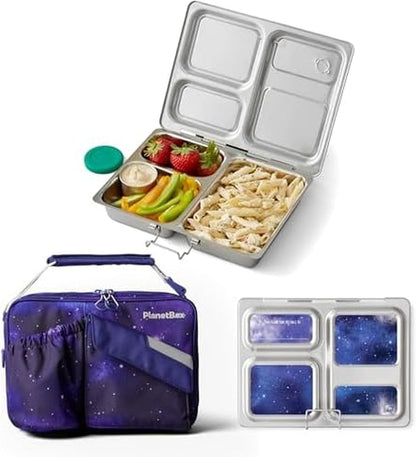 PlanetBox Rover Stainless Steel Bento Box Style Lunch Box Kit for Kids with 5 Compartments – xxxx Edition includes Insulated Lunch Bag, Leakproof Food Containers and Matching Magnets