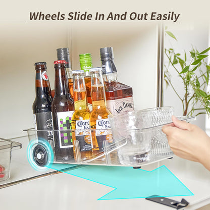 Attelite 3 Pack Fridge Organizer on Wheels,Roll Out Refrigerator Organizers and Storage Clear Design with Dividers,Upgrade Thick Plastic Storage Bins with Wheels, Kitchen Organization