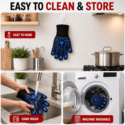 BBQ & Grill Gloves, Oven Gloves Heat Resistant, 1 Pair, Red (L)