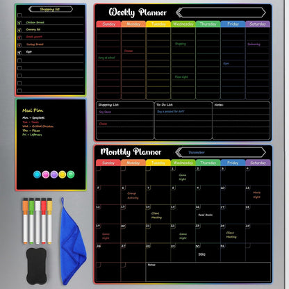 MaxGear 4 Pack Magnetic Fridge Calendar Set, 15" x 11.5" Dry Erase Whiteboard Calendar for Refrigerator, Includes Monthly, Weekly, List and Small Board with 5 Markers, 1 Eraser and 5 Magnets