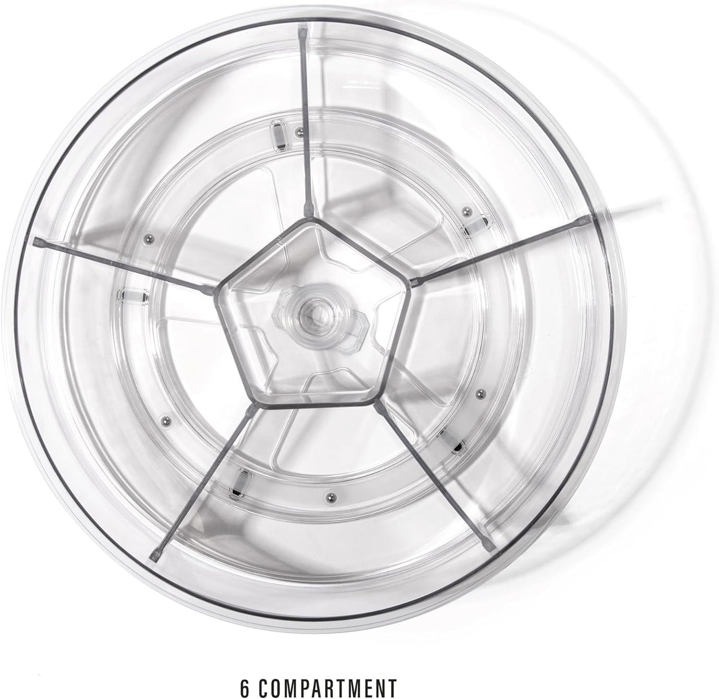BINO Plastic Round Turntable Organizer with 6 Compartments - Clear | Spinning Divided Turntable Container | Rotating Organizer Storage for Bottle Condiments Fridge Kitchen Counter Pantry Bathroom