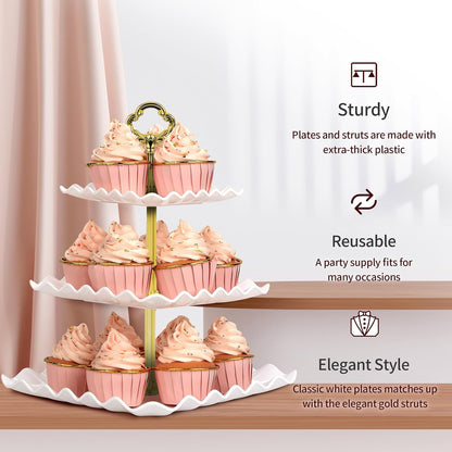 NWK 5 Piece Cake Stand Set with 2 x Large 3-Tier Cupcake Stands, 3 x Appetizer Trays, for Wedding Birthday Baby Shower Tea Party Decorations (Pink)