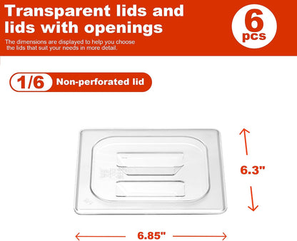 6-Pack Clear Polycarbonate Handled Lids for 1/6 Size NSF Food Pans