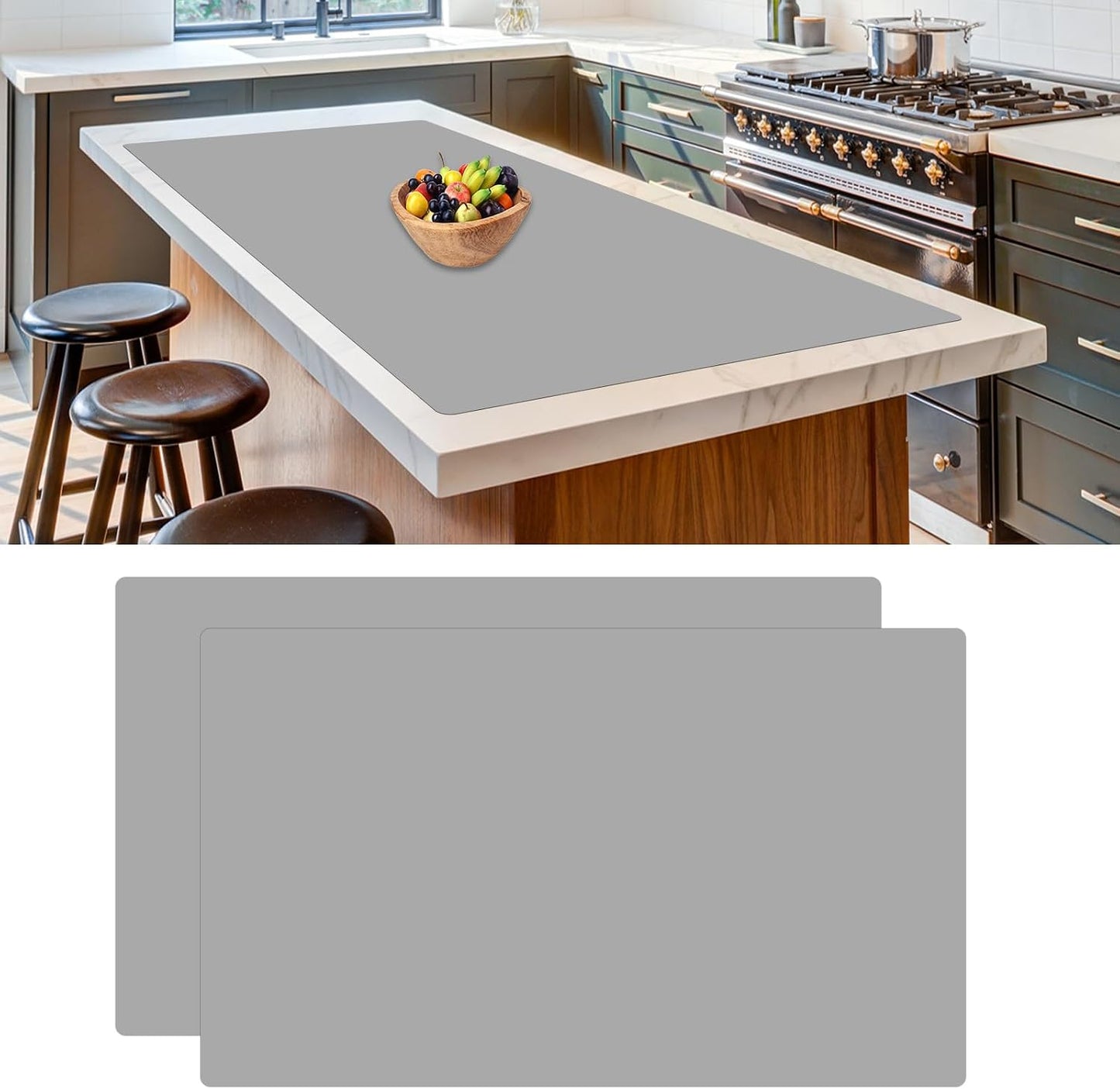 2Pack Large Silicone Mats for Kitchen Counter, 48''x24''(120cmx60cm) Heat Resistant Mat for Kitchen Island, Waterproof Multipurpose Countertop Protector, Black