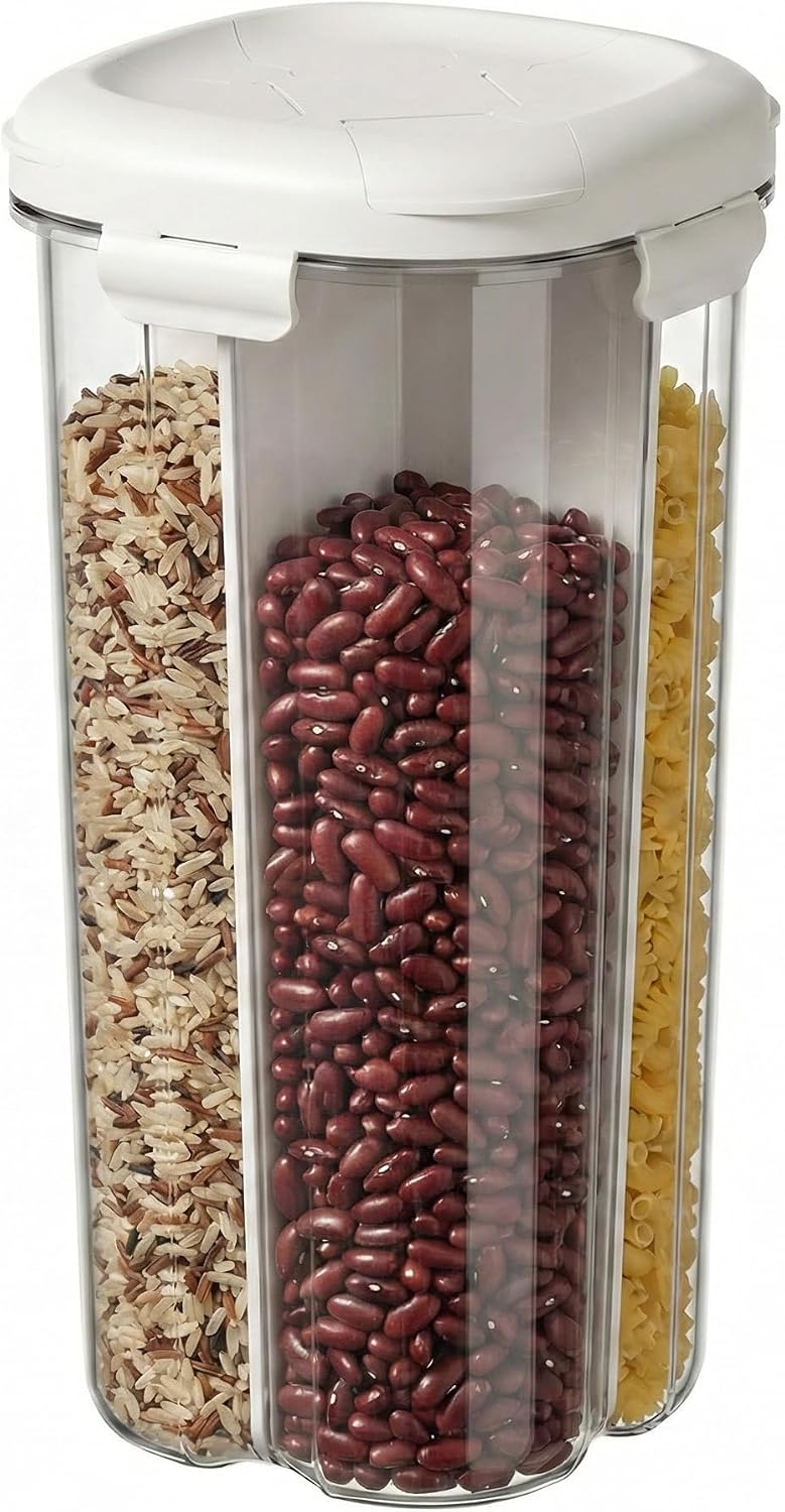 4 Compartment Airtight Cereal Storage Containers Set with Lids 2.9 Qt | Food Storage Jar, Pantry Organization, Pasta Cereal Dry Food, Stackable Pantry Storage Container, Nordic Style Storage