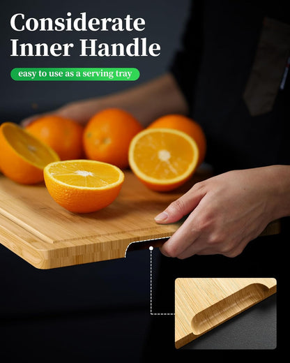 Kitsure Bamboo Cutting Board Set - Multi-Sizes Wooden Cutting Boards for Kitchen, Convenient Kitchen Essentials with Deep Juice Grooves, Cutting Board for Chopping & Serving, 2 Pack, Natural