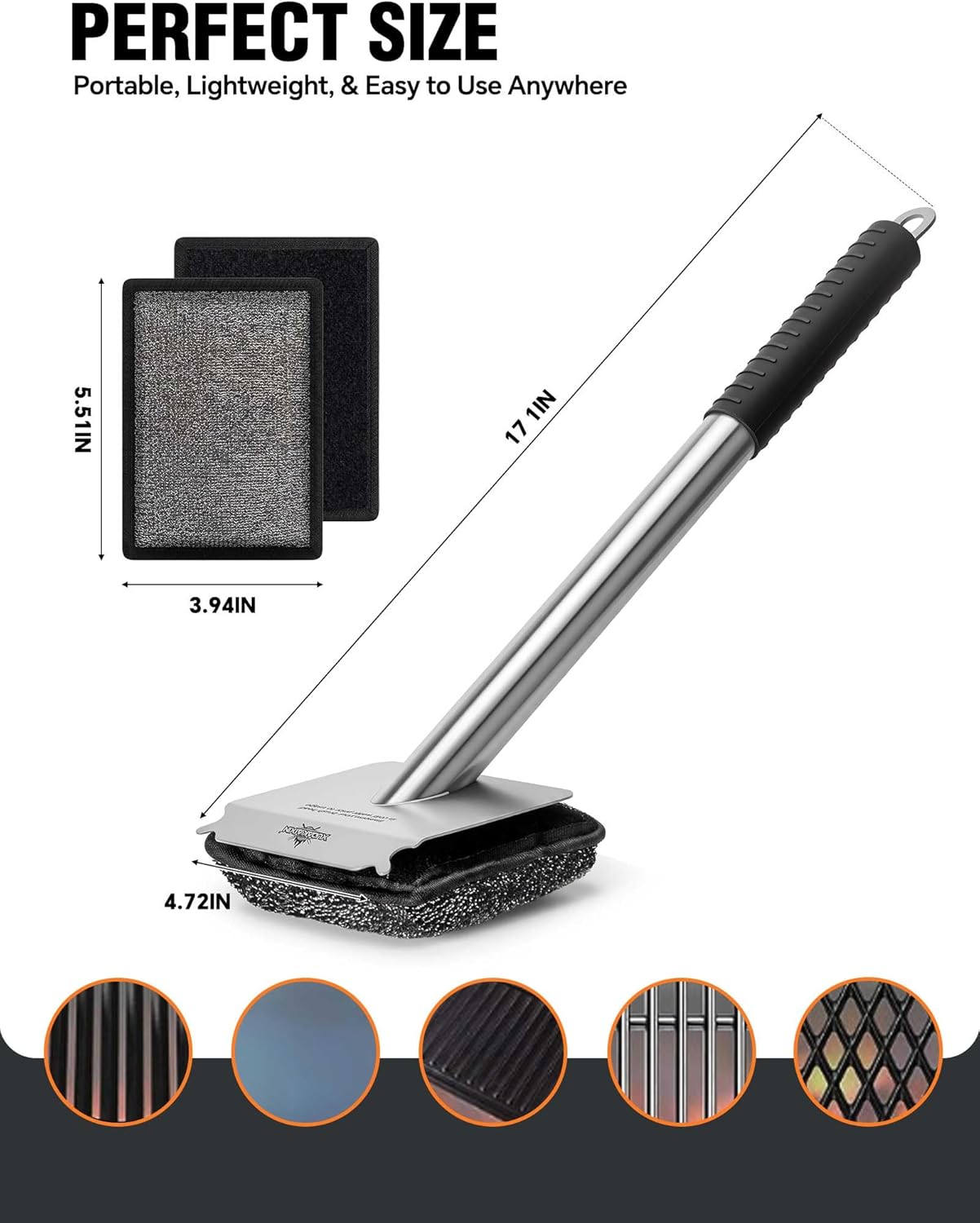 Grill Brush Bristle Free,with 5 BBQ Replacement Head, [Ultra Safe & Efficient] for Cast Iron, Stainless Steel Grates,Grill Cleaner for Outdoor Grill
