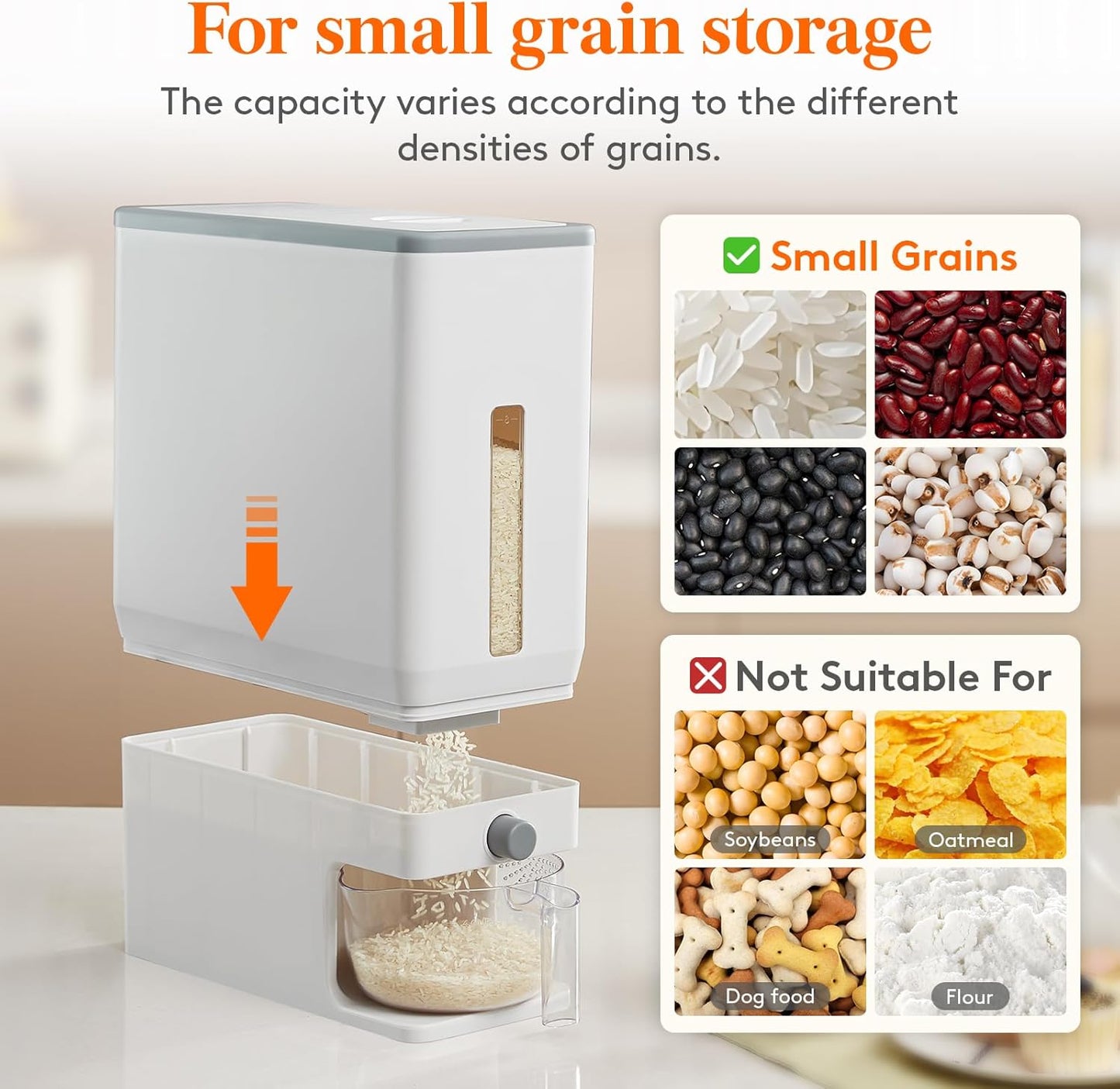 Lifewit Rice Dispenser 25 Lbs(11.3kg), Rice Storage Container Sealed Moisture Proof with Measuring Cup for Kitchen Pantry Household, BPA-Free, 1 Pack Grey
