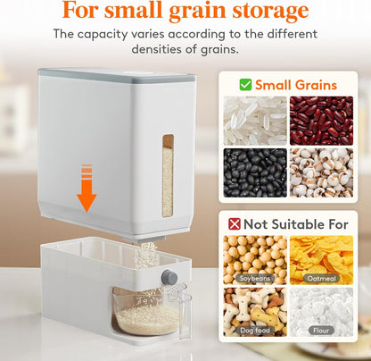 Lifewit Rice Dispenser 25 Lbs(11.3kg), Rice Storage Container Sealed Moisture Proof with Measuring Cup for Kitchen Pantry Household, BPA-Free, 1 Pack Grey