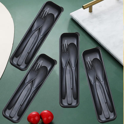 Reusable Travel Utensils Set with Case, 4 Sets Wheat Straw Portable Plastic Fork Spoons Knife Cutlery, Camping Eco-Friendly BPA Free Tableware for Kids Adults Work Picnic or Daily Use (Colorful)