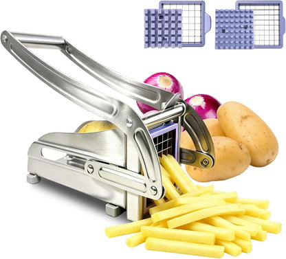 Household stainless steel fry slicer, 64-hole and 36-hole potato slicer with replaceable heavy-duty blades, suitable for household, kitchen, restaurant, and commercial use