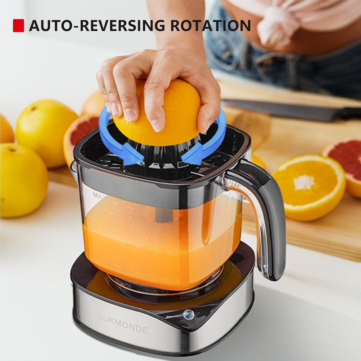 Luukmonde Electric Citrus Juicer 1.2L Large Volume, Orange Juicer with Powerful Motor and LED Working Lamp, Electric Lemon Squeezer for Orange Lemon Lime Grapefruit, Black