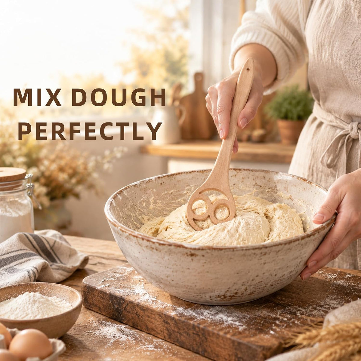 2 Pack Danish Dough Whisk, 12.6 Inch One-Piece Wood Sourdough Mixing Tool