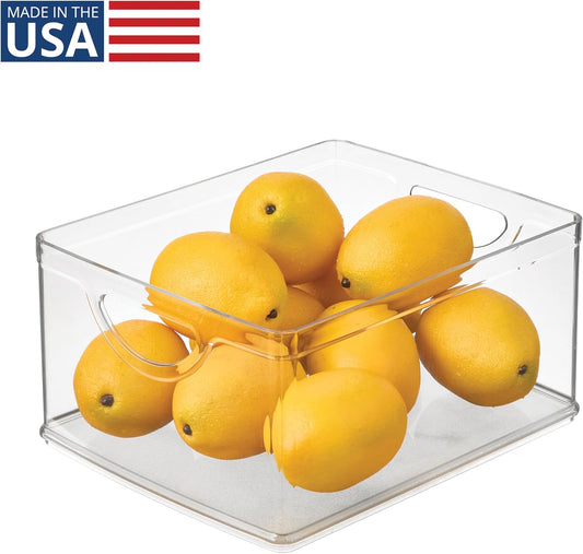 iDesign Pantry Storage Bins with Handles - Organizer Bins for Cabinets or Fridge - Set of 2 - Clear