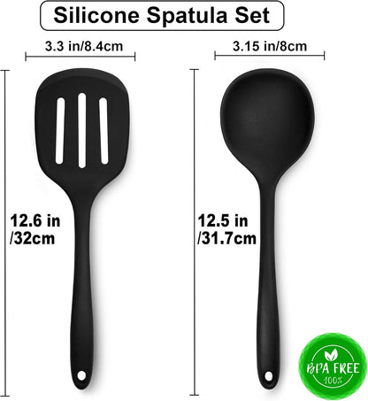 Heat Resistant Silicone Cooking Spatula and Spoon Set | BPA Free, For Nonstick Cookware, Large Cooking Utensils, For Serving, Mixing, Scraping, Dishwasher Safe