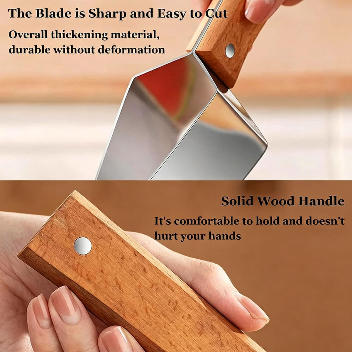 2PCS Stainless Steel Watermelon Cutter, Triangle Fruit Slicer with Wooden Handle, Melon Divider Tool for Watermelon, Cantaloupe and Honeydew