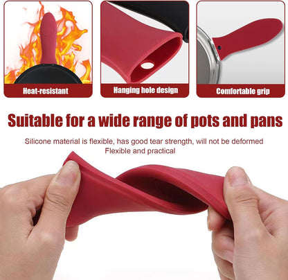 2 Pack Silicone Pan Handle Sleeve, Heat Resistant Cast Iron Skillet Handle Covers for Pots and Pans, Assist Handle Holder Grip for Kitchen Frying Griddles Cookware (Red & Black)