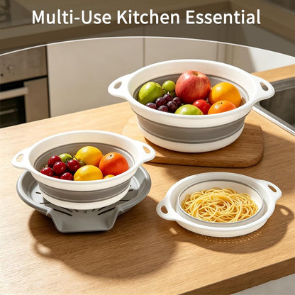 Collapsible Colanders Set of 4 - Food Strainers with Oversized Over Sink Draining Tray, Space Saving Foldable Kitchen Strainer Basket for Washing Vegetables, Fruit, Pasta & Rice, BPA-Free
