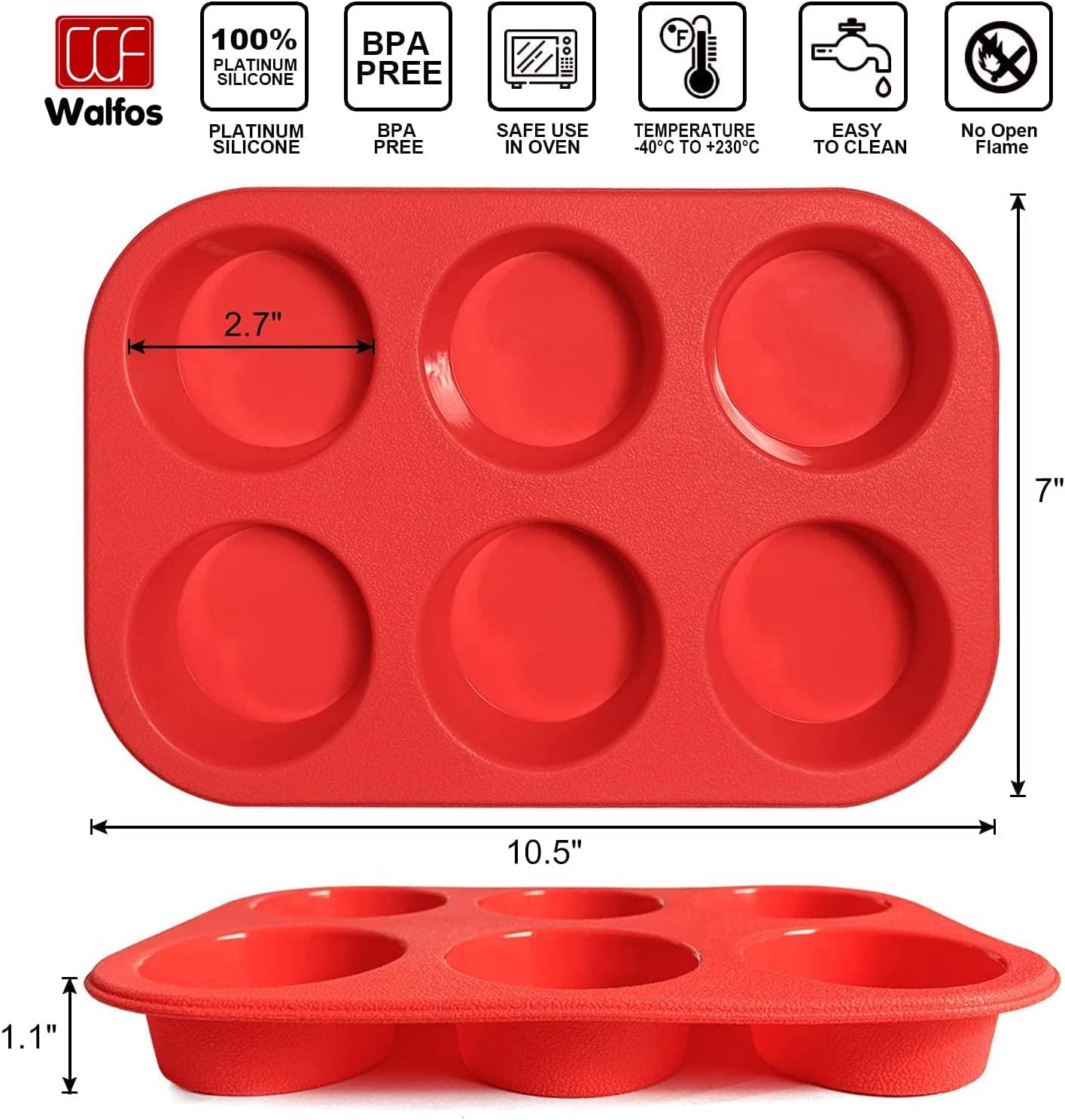 Walfos Silicone Cupcake Pan Set, 2-Piece Mini 24 Cups Muffin Baking Pan, BPA Free and Dishwasher Safe, Non-stick , Great for Making Muffin Cakes, Fat Bombs
