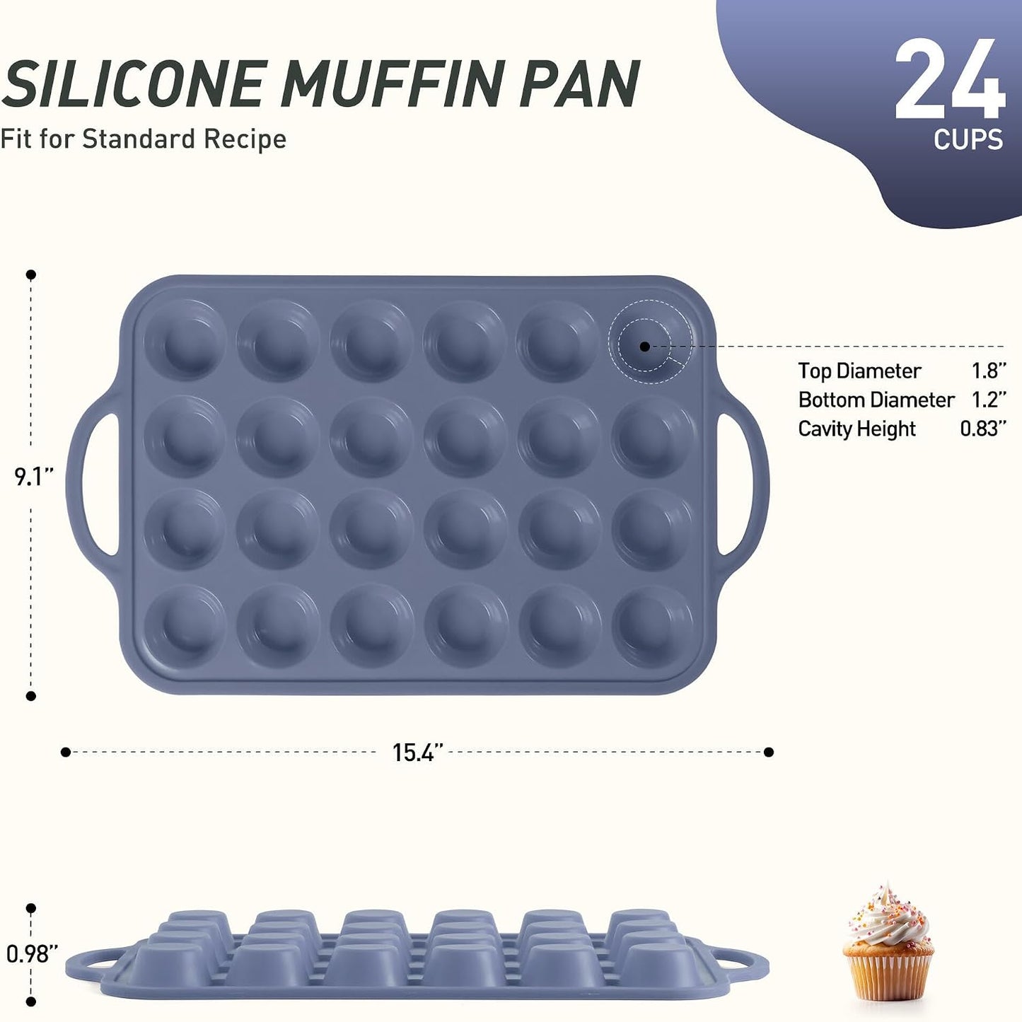 2 Packs 12 Cups Silicone Muffin Pan for Baking with Metal Reinforced Frame Regular Size Cupcake Pan Tray Egg Bites Silicone Cookie Molds Muffin Tin Tart Pans Sheet Set for Oven Dishwasher Safe